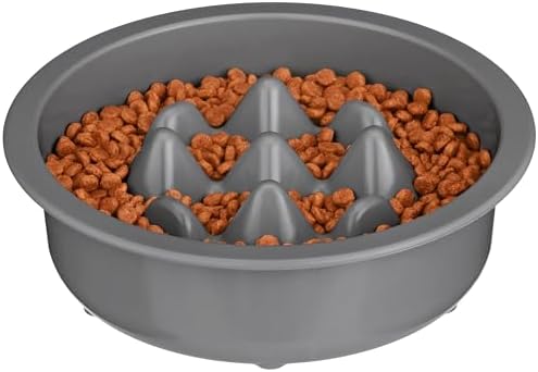 The Niner Slow Feed Bowl - Raised Peaks Slow Down Pets Eating - Fits Elevated Feeders Including Neater Feeder Large Sizes - Gentle on Teeth and Gums - Holds up to 2 Cups (Gunmetal Grey) by NeaterPetBrands
