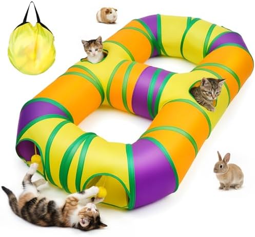 Cat Tunnel for Indoor Cats 8-Shaped, Collapsible Cat Playhouse Pet Play Tunnel Tube Maze with Hanging Pom-poms and Interactive Hole for Kitten, Kitty, Puppy, Rabbits, Ferret, Guinea Pig by GUSTYLE