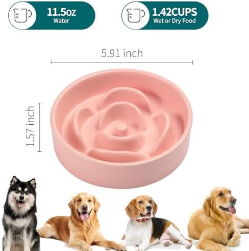 Pink Ceramic Slow Feeder Dog Bowl for Small and Medium Breeds,6.1 in Slow Feeding Bowl,Puzzle Cat Dog Food Bowl for Fast Eater,Maze Dish Puzzle Bowl for Small Dogs and Cats - Image 2
