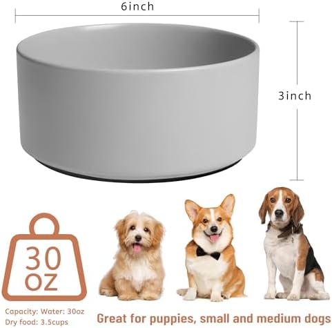 Ceramic Dog Bowls, Non Slip Dog Food and Water Bowl with Silicone Base, Heavy Duty Feeding Bowl for Small and Medium Dogs (Grey, 6 Inches) - Image 2