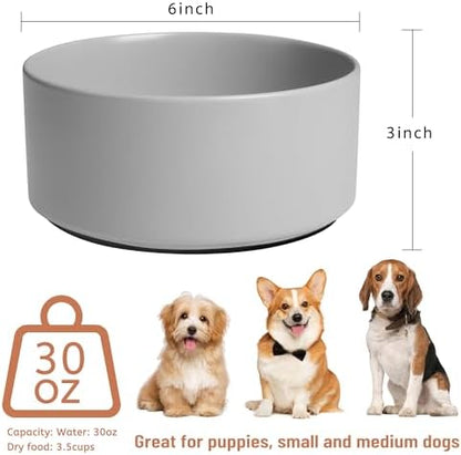 Ceramic Dog Bowls, Non Slip Dog Food and Water Bowl with Silicone Base, Heavy Duty Feeding Bowl for Small and Medium Dogs (Grey, 6 Inches) - Image 2