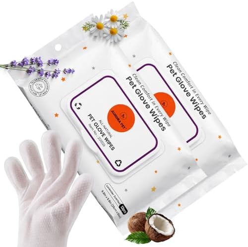 Aurora Pet Glove Wipes for Dogs & Cats, Wearable No-Rinse Grooming Glove Wipes for Paws, Face, Ears & Body, Hypoallergenic Disposable Pet Cleaning Wipes, Lavender Scented, 24 Count by AuroraPet%C2%AE