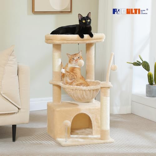 PEQULTI 4-in-1 Cat Tree for Kittens & Small Cats, 33in Beige Tower - Image 2