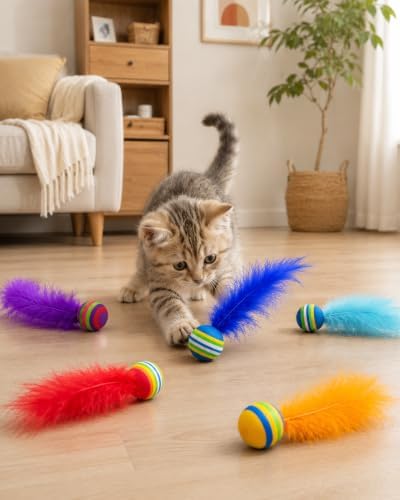 PET SHOW 20 Pack Cat Toy Balls for Indoor Cats 1.4inch with Feathers - Image 6