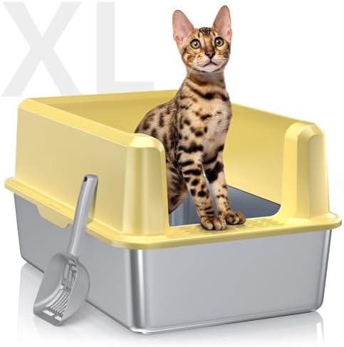 Stainless Steel Cat Litter Box, XL High Sided Open Top Litter Pan, 1 Scoop by CatLitterBox