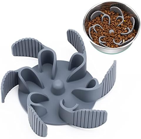 Keegud Slow Feeder Dog Bowls Insert [Octopus Suction Cups] Super Firm Slow Eating Dog Bowl [Cuttable] for Large Breed and Medium Size Dog Compatible with Regular and Elevated Dog Bowls (Flower) by Keegud