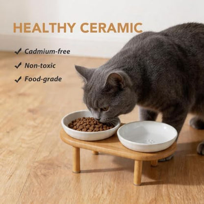 Havniva Elevated Cat Bowls, Ceramic Cat Bowl with Bamboo Stand Wide Opening - Image 5