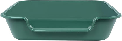 2 Pack of Extra Large Cat Litter Box (ABS Material), Low Entry Senior Litter Pen for Geriatric Kitty Big Cats, Jumbo Pet Safe Litter Boxes Tray for Indoor Pets Potty (Green, 24" L x 20" W)
