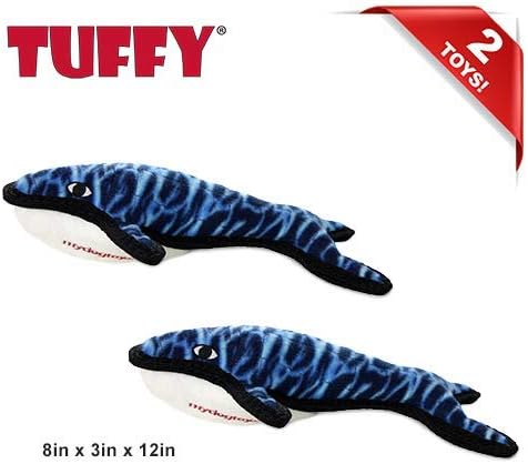 TUFFY - World's Tuffest Soft Dog Toy - Ocean- Squeakers - Multiple Layers. Made Durable, Strong & Tough. Interactive Play (Tug, Toss & Fetch). Machine Washable & Floats. (Whale, Large 2 Pack)