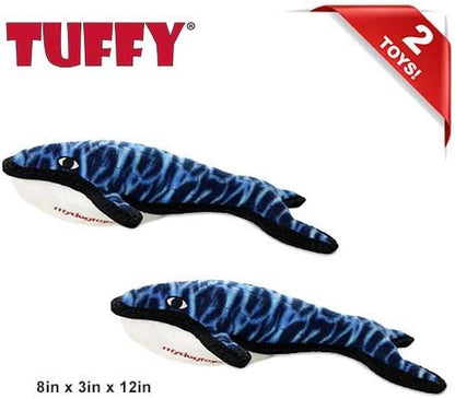 TUFFY - World's Tuffest Soft Dog Toy - Ocean- Squeakers - Multiple Layers. Made Durable, Strong & Tough. Interactive Play (Tug, Toss & Fetch). Machine Washable & Floats. (Whale, Large 2 Pack)