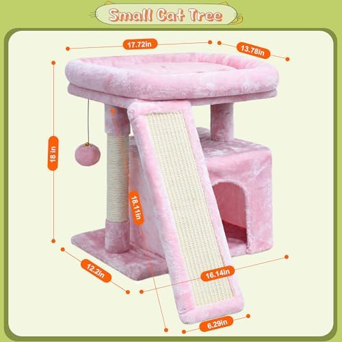 Small Pink Cat Tree for Indoor Cats, Cute Cat Tower with Perch, Condo, House and Stable Stand for Kittens & Adult Pets（Pink） - Image 6