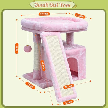 Small Pink Cat Tree for Indoor Cats, Cute Cat Tower with Perch, Condo, House and Stable Stand for Kittens & Adult Pets（Pink） - Image 6