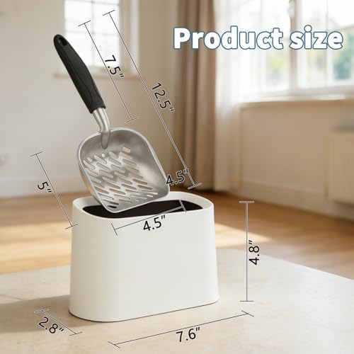 Metal Cat Litter Scoop with Holder, Detachable Caddy Set, White - Image 3