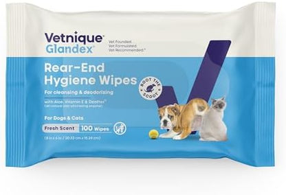 Vetnique Glandex Rear End Wipes for Dogs & Cats, Anal Gland Hygiene by Vetnique