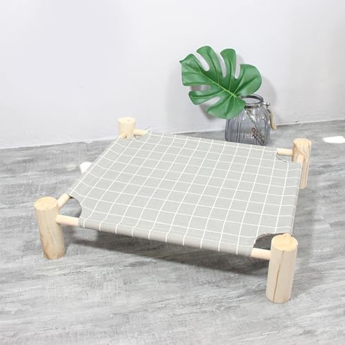 Pozico Elevated Cat Bed for Small Dogs & Cats – Raised Pet Hammock Bed, Wooden Frame Indoor Outdoor Dog Cot, Breathable Mesh Puppy Bed, Portable Cat Lounger – Grey Grid - Image 6
