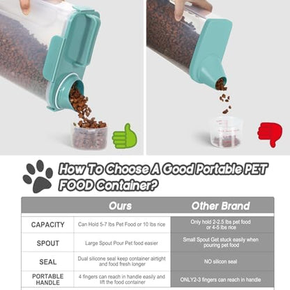 5-7 LBS Cat Dog Storage Container Portable with Upgraded Large Spout and Cup, Plastic Pet Food Dispenser for Small Animal Kibble, Bird Seed, Oatmeal, Rice, Flour, Brown Sugart-2 pack Elegant Blue - Image 4