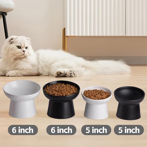 Elevated Cat Bowls, 15° Tilted Ceramic Raised Cat Food and Water Bowl Set, Whisker-Friendly Porcelain Pet Feeder Dishes for Indoor Cats and Small Dogs,White,6.2 Inch,2 Pack - Image 6