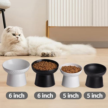 Elevated Cat Bowls, 15° Tilted Ceramic Raised Cat Food and Water Bowl Set, Whisker-Friendly Porcelain Pet Feeder Dishes for Indoor Cats and Small Dogs,White,6.2 Inch,2 Pack - Image 6
