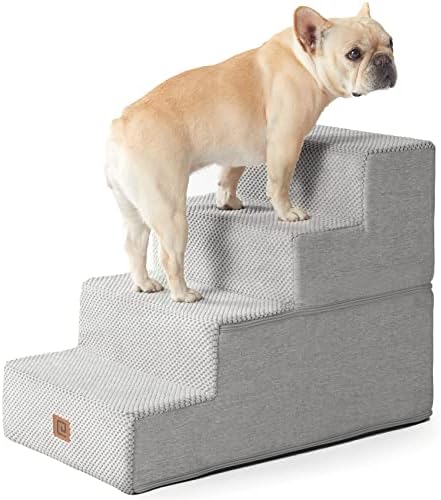 EHEYCIGA Dog Stairs for Bed 18" H, 4-Step Dog Steps for High Bed, Light Grey by EHEYCIGA