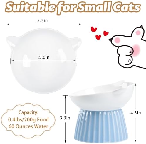 Ceramic Raised Cat Bowl，Tilted Raised Cat Bowl Anti Vomit Cat Bowls for Indoor Cats Whisker Friendly Pet Feeder for Cats Puppies, Microwave and Dishwasher Safe, Blue - Image 2
