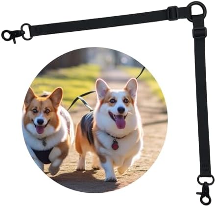Double Headed Hook pet Safety Nylon 2-Way Coupler with Nickel-Plated Swivel Clip (DK0970-BLK-UP-1P) by dellastella