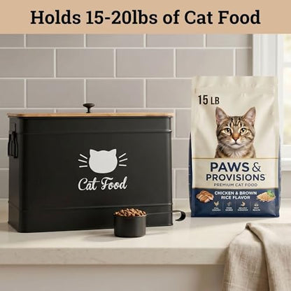 Metal Cat Food Container with Scoop, 15lb (50 Cup) w/ Airtight Bamboo Lid - Image 3