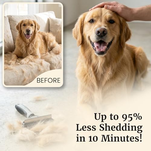 2-in-1 Deshedding Brush and Dematting Rake - Double Coat Undercoat Grooming Tool for Dogs and Cats, Reduces Shedding by Up to 95% (Electric Blue) - Image 5