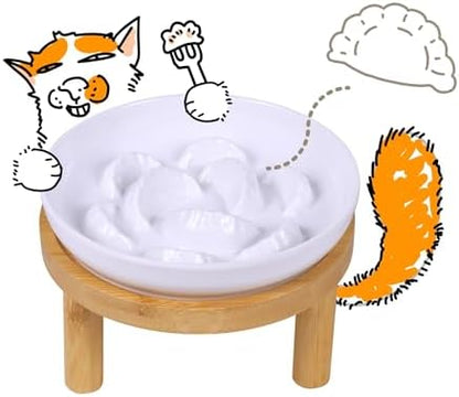 Slow Feeder Bowl, 6.3″ Elevated Cat Bowl with Stand, Melamine Wide Shallow Food Bowl, Whisker-Friendly Raised Plate, Wet Food Feeder for Slow Eating (White) by FullCharm
