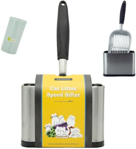 Heavy-Duty Cat Litter Scoop with Holder&Litter Bags, Metal Cat Scooper with Bags, Stainless Steel Kitty Poop Sifting Shovel Captures All Clumps, Speed Sifter Litter Box Scooper with Caddy by Unknown