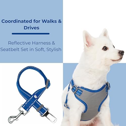 Blueberry Pet Pastel Colored Reflective Dog Harness with Seatbelt Clip – Adjustable No-Pull Pet Vest for Walking and Car Safety, Large Size in Navy Blue - Image 6