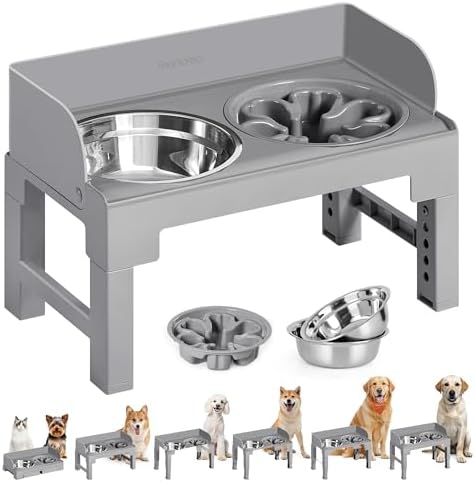 Feandrea Dog Bowls Elevated, Adjustable Height, Tilted Design by FeandreabySONGMICSHOME