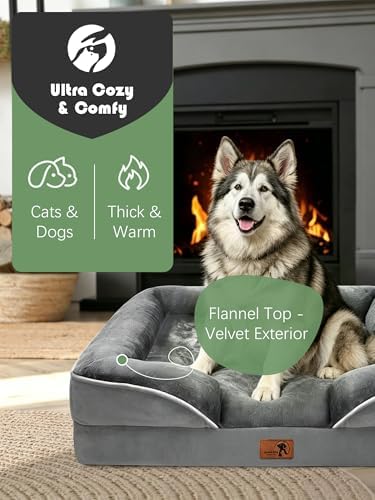 Spotted Play Orthopedic Dog Bed with Sides - Dog Sofa Beds for Extra Large Dogs, Supportive Foam Pet Couch Bed with Washable Removable Cover, Waterproof Lining and Non-Slip Bottom, Grey - XL-Plus - Image 2