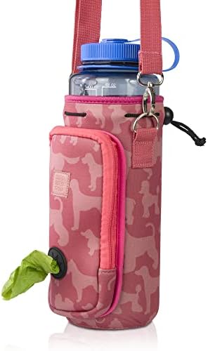 Made Easy Kit Water Bottle Carrier with Pocket for Dog Poop Waste Bags and Adjustable Padded Shoulder Strap (Tall & Large (40oz) with Bowl, Pink, Dog Silhouettes) - Image 6