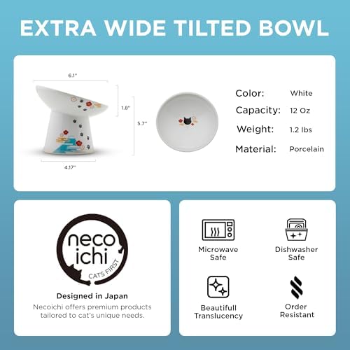 Necoichi Ceramic Raised Cat Food Bowl, 15° Tilted (Fuji, Extra Wide Tilted) - Image 2