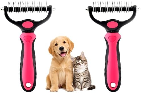 2-in-1 Double-Sided Pet Grooming Comb for Dogs & Cats - Deshedding Brush & Rounded-Tooth Dematting Tool | Painlessly Removes Knots, Tangles, Loose Undercoat & Fur in Thick/Long Coats (Pink -Large) by Unknown