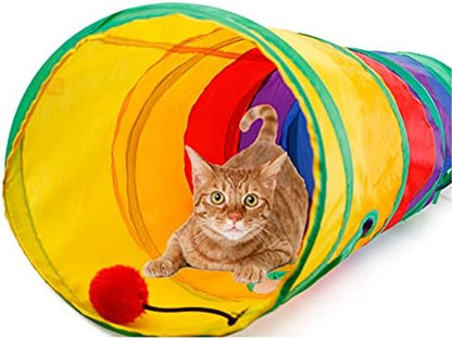 32Pcs Cat Toys Kitten Interactive Pet Toys Assortments, Foldable Rainbow Tunnel, Cat Feather Teaser Wand Interactive Feather Toy Fluffy Mouse Crinkle Balls Bell Play for Cat Puppy Kitty Kitten(2 way) - Image 7