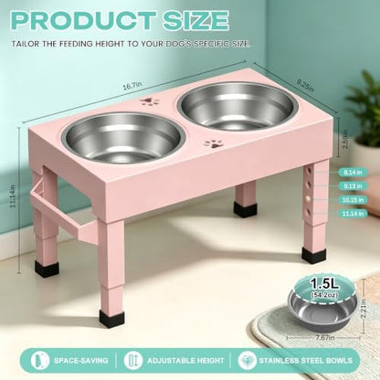 Elevated Dog Bowls Stand Large Breed, Height Adjustable Raised Dog Bowls Holder with 2 Stainless Steel Food Bowls for Small, Medium and Large Canine，Pink - Image 3