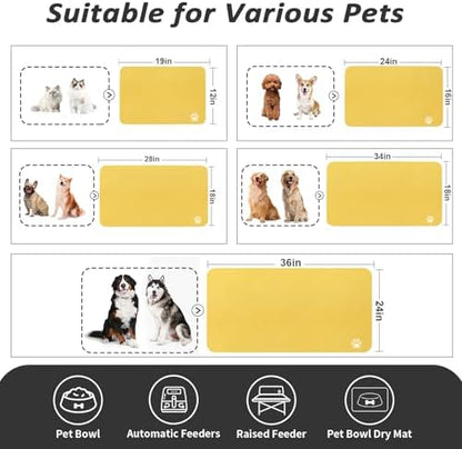 HotLive Dog Food Mat - Absorbent Cat Mat for Food and Water, No Stains Pet Feeding Bowl Mat, Easy to Clean Pet Placemats, Quick Dry Dog Water Dispenser Mat for Messy Drinkers | Paw Yellow 18"x34" - Image 4