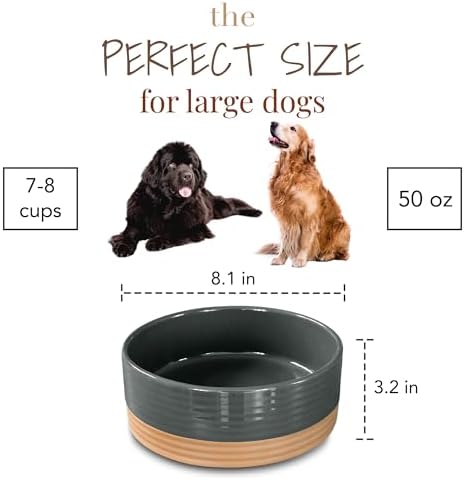 Mora Ceramic Pet Bowl - Large Food/Water Dish for Large Dogs, Cats, Great Dane, Mastiff - 50oz or 8 Cups - Basic Bowls - Charcoal - Image 2