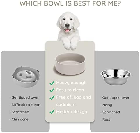 SPUNKYJUNKY 60OZ Ceramic Dog and Cat Bowl, Modern Cute Weighted Food Water Bowl for Replacement Grey (1 Pack) - Image 4