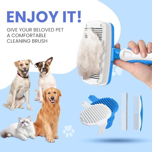 Self Cleaning Shedding Brush - 5-in-1 Professional Pet Grooming Kit Skin Friendly Grooming Tool for Dogs, Cats, and Puppies, Deshedding and Hair Removal for Long and Short Haired Pets（Blue-White） - Image 7