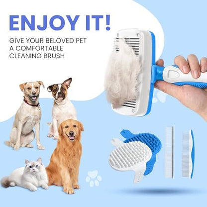 Self Cleaning Shedding Brush - 5-in-1 Professional Pet Grooming Kit Skin Friendly Grooming Tool for Dogs, Cats, and Puppies, Deshedding and Hair Removal for Long and Short Haired Pets（Blue-White） - Image 7