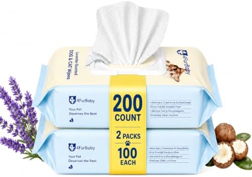 8" x 8" Pet Wipes for Dogs & Cats, 200 Count (2 x 100 Packs) by 4FurBaby