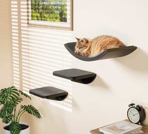 Wall Mounted Curved Cat Hammock with Grey Sisal Pad – Scratch-Friendly Cat Nest Perch for Wall – Large Floating Bed for Indoor Cats - Image 2