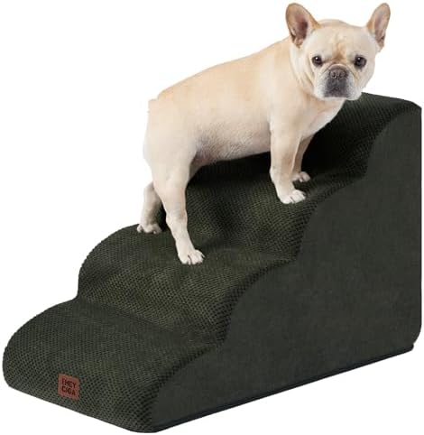 EHEYCIGA Curved Dog Stairs Ramp, 4-Step High Beds, 19.7" H Pet Step by EHEYCIGA
