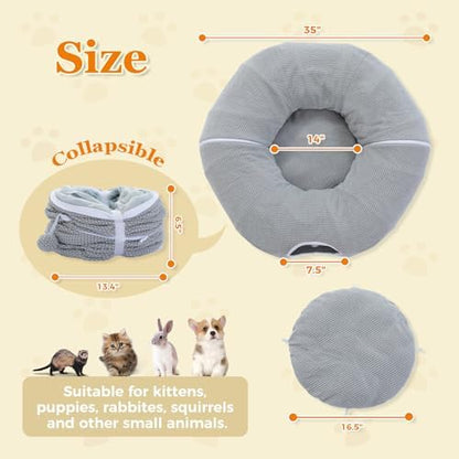 PEQULTI Grey Donut Cat Tunnel Bed Washable Plush Mat Multi for Small Pets - Image 3