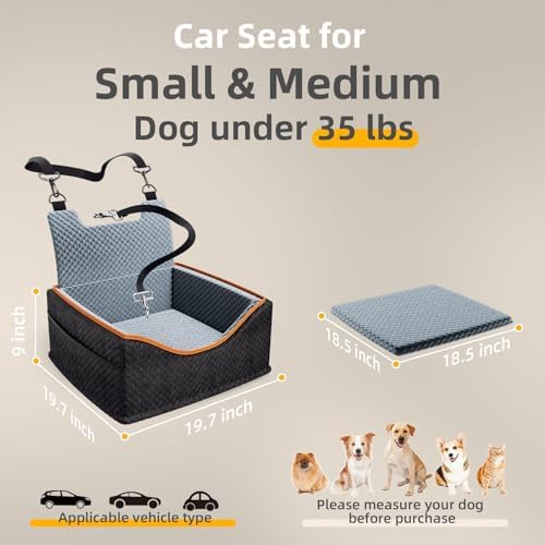 Dog Car Seat - Upgrade Super Soft Memory Foam Booster Car Seats for Small Medium Dogs, Dog Bed Washable with Storage Pockets Clip-On Safety Leash and Foam Filling Pet Travel Accessories up to 35lbs - Image 2