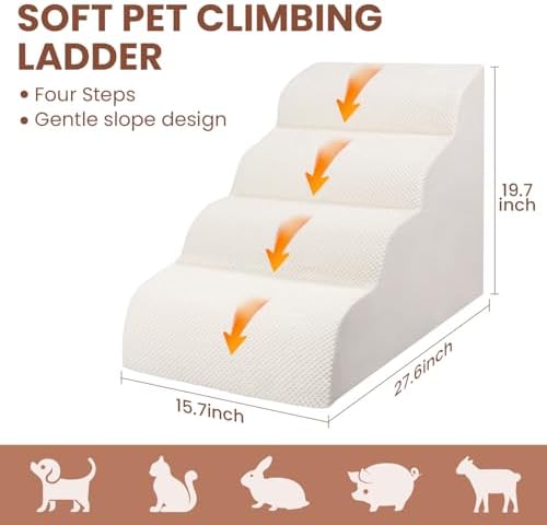Dog Stairs for Small Dogs, High Density Foam Dog Steps, Extra Wide Non-Slip Pet Ramp for High Beds Or Couch, Soft Doggie Ladder for Dogs Injured, Older Pets, Small Cats - Image 2