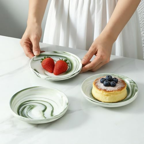 3 PCS Ceramic Cat Bowls, 5.5 in Pet Bowl Cat Dishes for Food and Water, Small Dog Dish(Marble Green) - Image 6