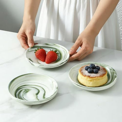 3 PCS Ceramic Cat Bowls, 5.5 in Pet Bowl Cat Dishes for Food and Water, Small Dog Dish(Marble Green) - Image 6